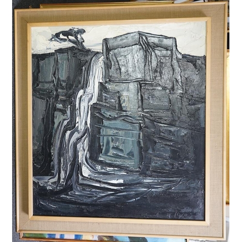 127 - David Smith (British, 1930-1999) Waterfall, North Wales and Foundry sceneoil on board (2)signed and ... 