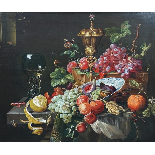 14 - After Abraham Mignon (German, 1640-1679) 17th century style still life of fruit, a rummer and a gilt... 