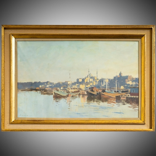 143 - § § Edward Brian Seago RWS RBA (British, 1910-1974) 'A boatyard on the Golden Horn'oil on boardsigne... 