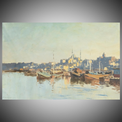 143 - § § Edward Brian Seago RWS RBA (British, 1910-1974) 'A boatyard on the Golden Horn'oil on boardsigne... 