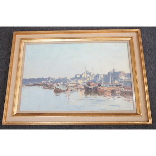 143 - § § Edward Brian Seago RWS RBA (British, 1910-1974) 'A boatyard on the Golden Horn'oil on boardsigne... 