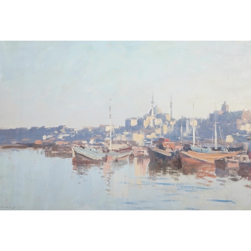 143 - § § Edward Brian Seago RWS RBA (British, 1910-1974) 'A boatyard on the Golden Horn'oil on boardsigne... 