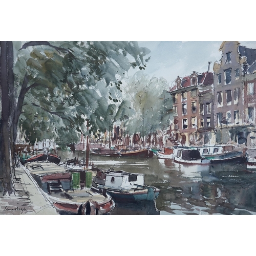 144 - § § Edward Brian Seago RWS RBA (British, 1910-1974) Canal Scene, Amsterdam 1953ink and watercoloursi... 