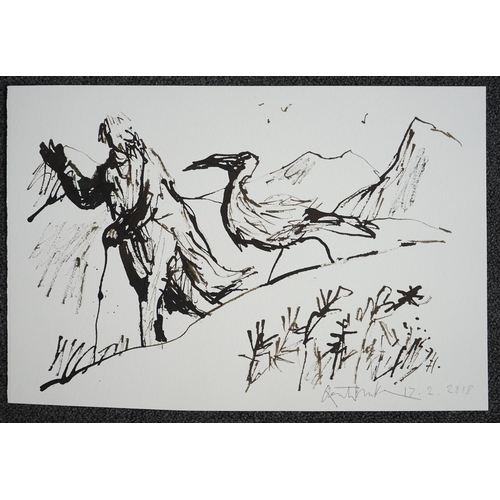 159 - § § Sir Quentin Saxby Blake OBE (British, b.1932) 'Walking with the birds #6'ink on papersigned and ... 