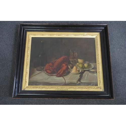 17 - Follower of Jean-Baptiste-Siméon Chardin (French, 1699-1799) Still life with a lobster and pearsoil ... 