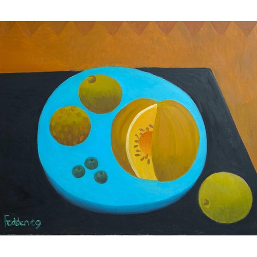 173 - § § Mary Fedden R.A. (British, 1915-2012) Still life of fruit in a blue bowloil on canvassigned and ... 