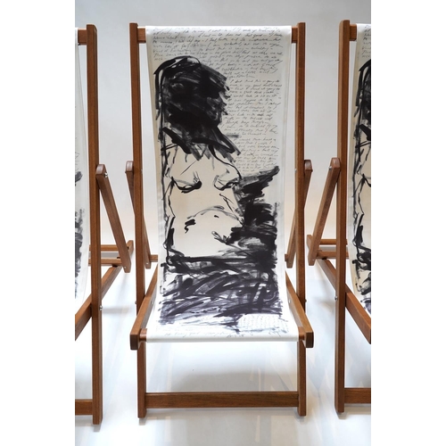 176 - Tracey Emin (British, b.1963) 'Deck Chair, 2007'screenprint in colours on fabric with wood support (... 