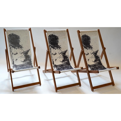 176 - Tracey Emin (British, b.1963) 'Deck Chair, 2007'screenprint in colours on fabric with wood support (... 