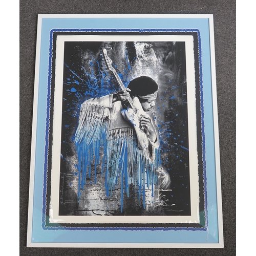 180 - § § Thierry Guetta [Mr Brainwash} (French, b.1966) 'Jimi Hendrix' (blue)five colour screenprint on h... 