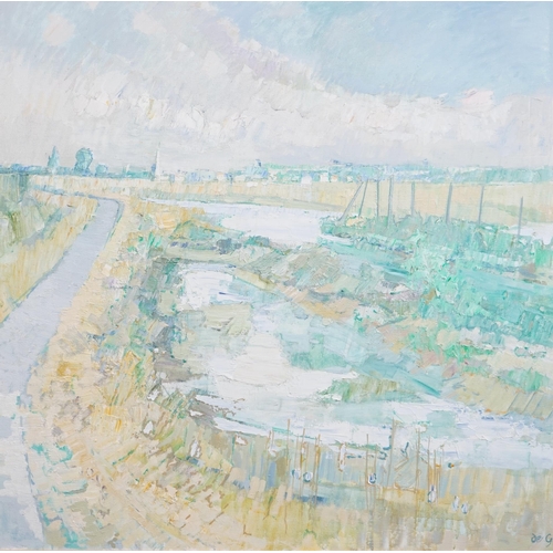 190 - § § Sir Roger de Grey, P.R.A. (English, 1918-1995) 'Marshes, Nieulle'oil on canvassigned, with Leoni... 