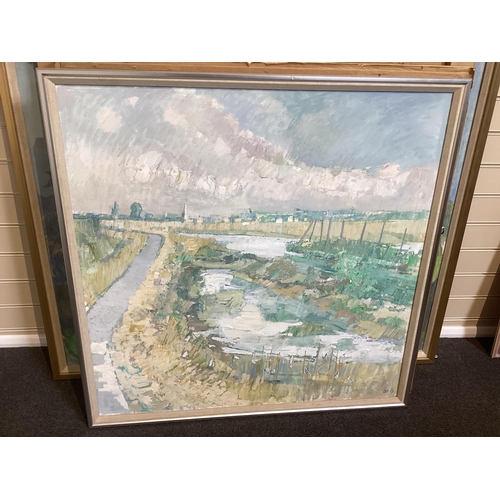 190 - § § Sir Roger de Grey, P.R.A. (English, 1918-1995) 'Marshes, Nieulle'oil on canvassigned, with Leoni... 