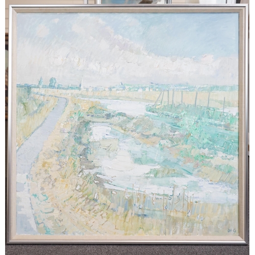 190 - § § Sir Roger de Grey, P.R.A. (English, 1918-1995) 'Marshes, Nieulle'oil on canvassigned, with Leoni... 