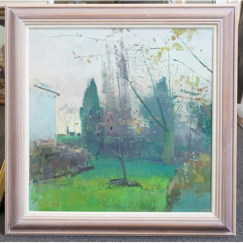 192 - § § Fred Cuming RA NEAC Hon RBA Hon ROI, (English 1930-2022) 'Garden, October'oil on boardsigned, wi... 