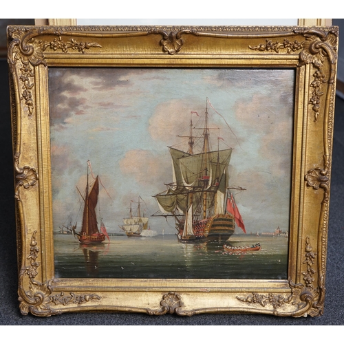 26 - Early 19th century English School HMS Britannia in Portsmouth harbouroil on canvas41 x 46cm... 