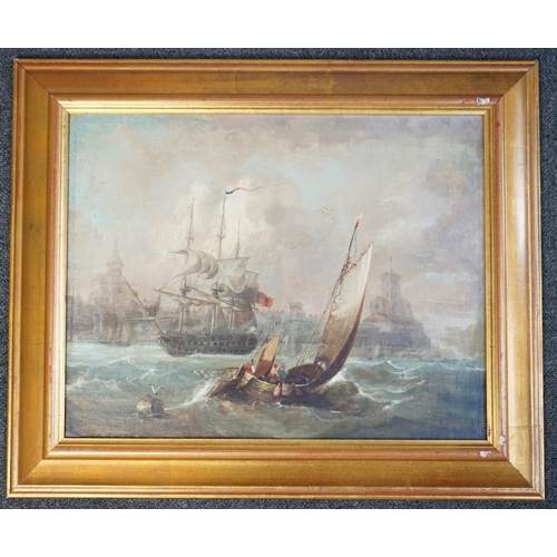 33 - 19th century English School Shipping off a portoil on canvas35 x 45cm... 