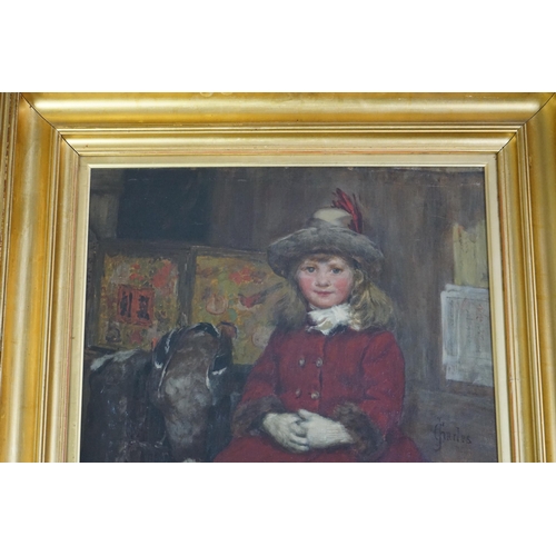 36 - James Charles (British, 1851-1906) Seated child in a red coatoil on canvassigned56 x 43cm... 