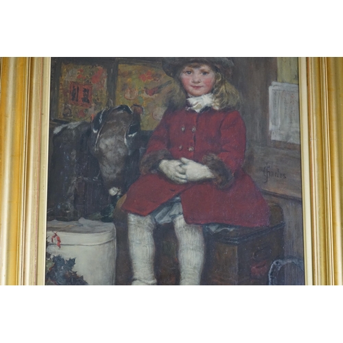 36 - James Charles (British, 1851-1906) Seated child in a red coatoil on canvassigned56 x 43cm... 