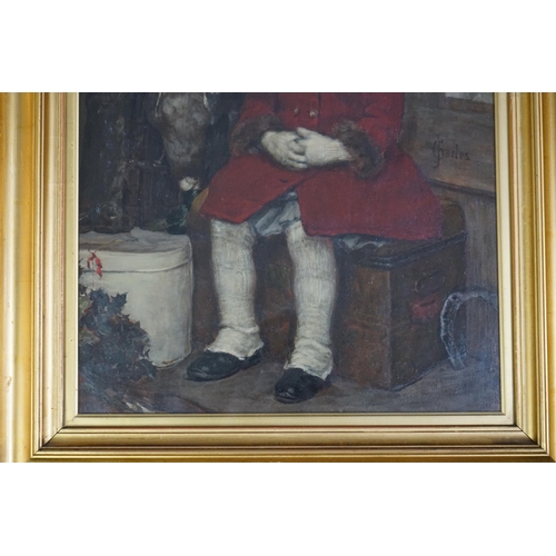 36 - James Charles (British, 1851-1906) Seated child in a red coatoil on canvassigned56 x 43cm... 