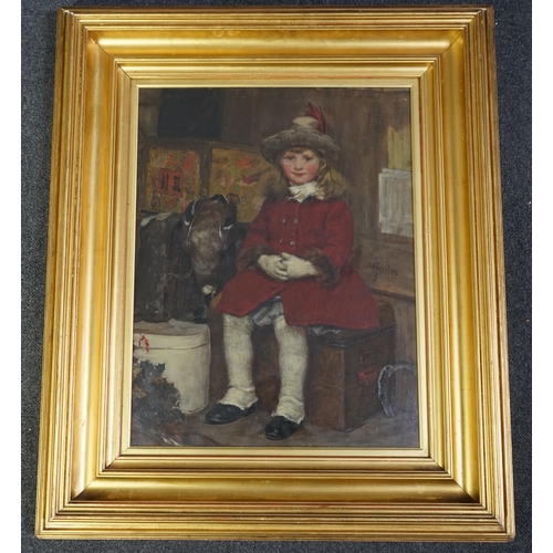 36 - James Charles (British, 1851-1906) Seated child in a red coatoil on canvassigned56 x 43cm... 