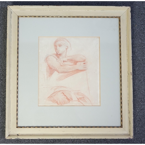 41 - Alfred George Stevens (English, 1817-1875) Life study sketch of a woman holding a foliosepia chalk o... 