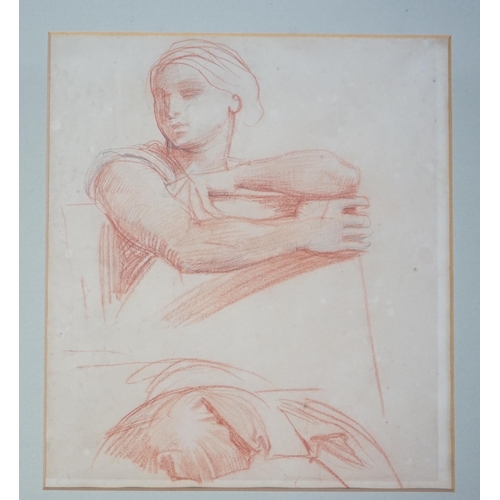 41 - Alfred George Stevens (English, 1817-1875) Life study sketch of a woman holding a foliosepia chalk o... 