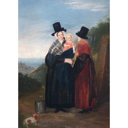 45 - 19th Century Welsh School Welsh women in landscapesoil on board, a pair35 x 25cm... 