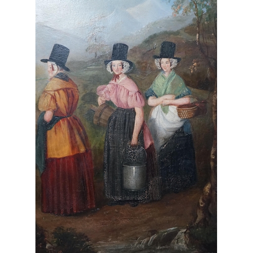 45 - 19th Century Welsh School Welsh women in landscapesoil on board, a pair35 x 25cm... 