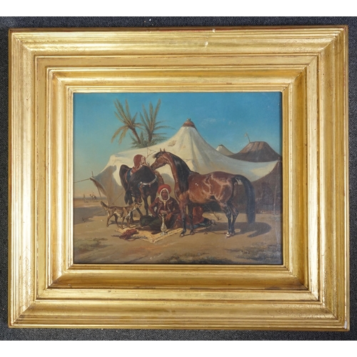 47 - Joseph Zéphyris Gengembre (French, 1818-1870) Encampment in the desert with seated Arab warrior and ... 