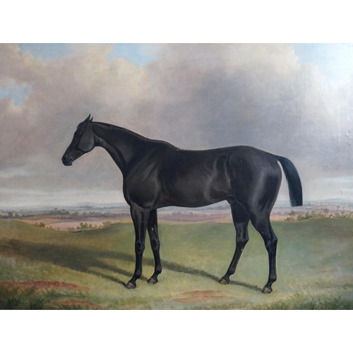 49 - George Henry Laporte (English, 1799-1873) 'The Sweep', portrait of a black horse in a landscapeoil o... 