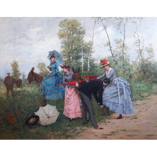 58 - Francisco Miralles (Spanish, 1848-1901) 'An outing on donkeys'oil on canvas71 x 90cm... 