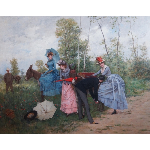 58 - Francisco Miralles (Spanish, 1848-1901) 'An outing on donkeys'oil on canvas71 x 90cm... 