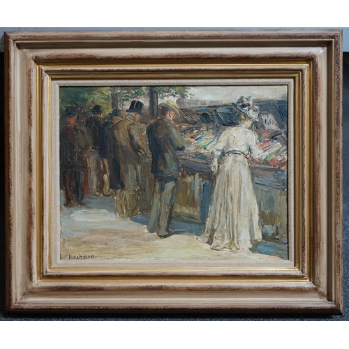 60 - Gaston Hochard (French, 1863-1913) 'Les Bouquinistes'oil on wooden panelsigned26 x 34cm... 