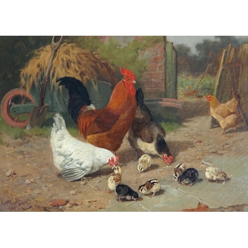 63 - Arthur Batt (English, 1846-1911) Chickens in a farmyardoil on canvassigned and dated 188725 x 35cm... 