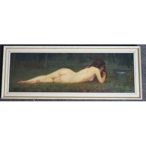 64 - Arthur Burton (English, fl.1894-1907) Reclining nymphoil on canvassigned24 x 75cm... 