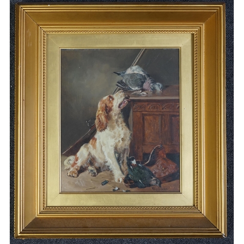 78 - William Woodhouse (British, 1857-1939) 'After the shoot'; Cumberland spaniel and gameoil on panelsig... 