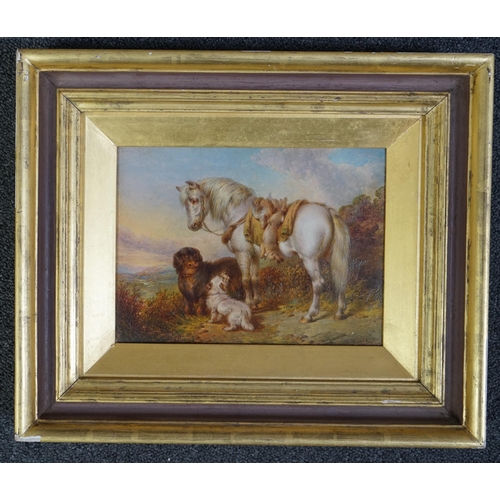 79 - Paul Jones (English, fl.1855-1888) Gamekeeper's pony and dogs in a landscapeoil on panelsigned and d... 