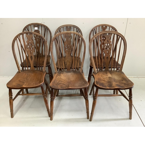 105 - Six Victorian ash, elm and beech Windsor wheelback dining chairs. Condition - poor to fair