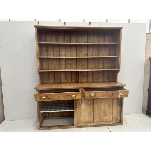 11 - A Victorian pine dresser with boarded rack, width 189cm, depth 51cm, height 216cm. Condition - poor ... 