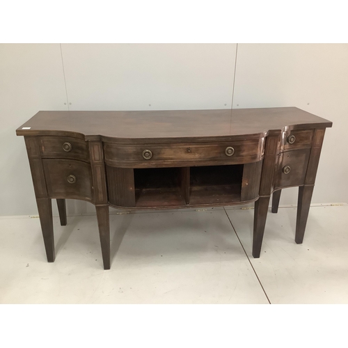 113 - A George III mahogany bow front sideboard, width 183cm, depth 69cm, height 88cm. Condition - fair... 