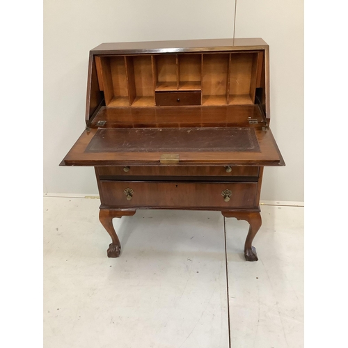 116 - A Queen Anne revival figured walnut bureau, width 74cm, depth 41cm, height 98cm. Condition good... 