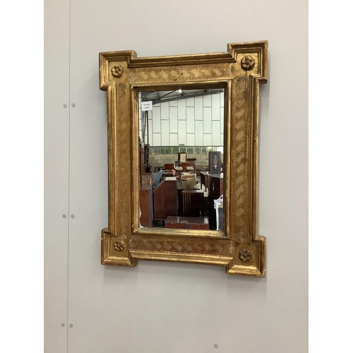 13 - A rectangular Regency style giltwood and composition wall mirror, width 59cm, height 78cm. Condition... 