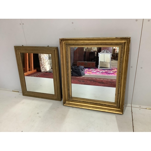 14 - Two Victorian and later rectangular giltwood and composition wall mirrors, larger width 67cm, height... 