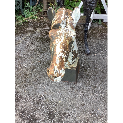 147 - A cast iron horse head finial garden ornament, height 60cm. Condition - fair