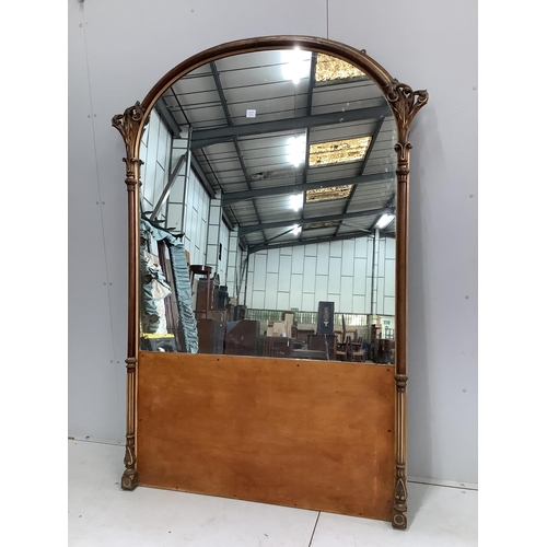 15 - A Victorian parcel-gilt mahogany overmantel mirror, with partial plate, width 146cm, height 206cm. C... 