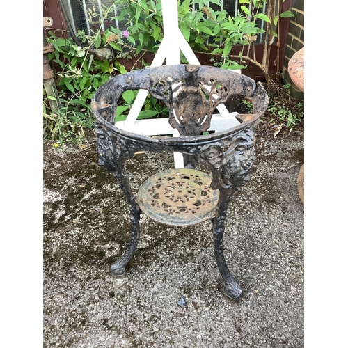 150 - A Victorian circular painted cast iron pub table, with associated top, diameter 62cm, height 71cm. C... 