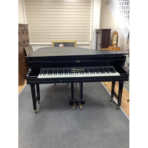 157 - An early 20th century Schumann ebonised boudoir grand piano, length 154cm, width 156cm, height 100cm... 