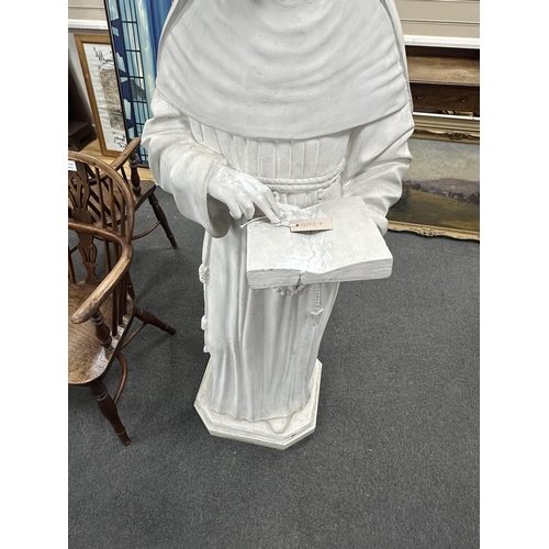 159 - A late 19th/early 20th century life sized figure of a standing nun holding a book, height 158cm. Con... 