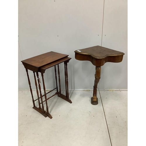 17 - A nest of two rectangular rosewood tea tables, width 47cm, depth 33cm, height 71cm, together with a ... 