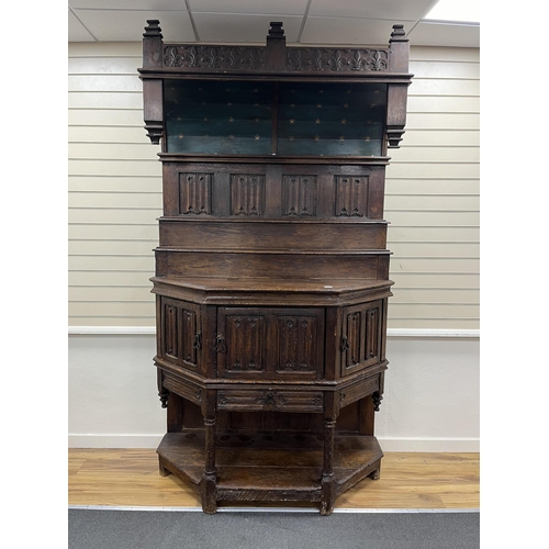 171 - A tall Gothic linenfold panelled oak dresser (dressoir), in 15th century French style, width 143cm, ... 