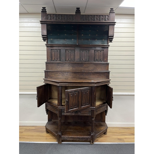 171 - A tall Gothic linenfold panelled oak dresser (dressoir), in 15th century French style, width 143cm, ... 